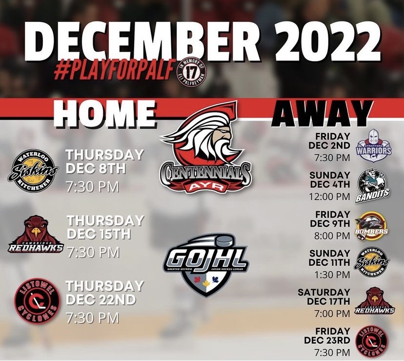 Ayr Centennials December Schedule