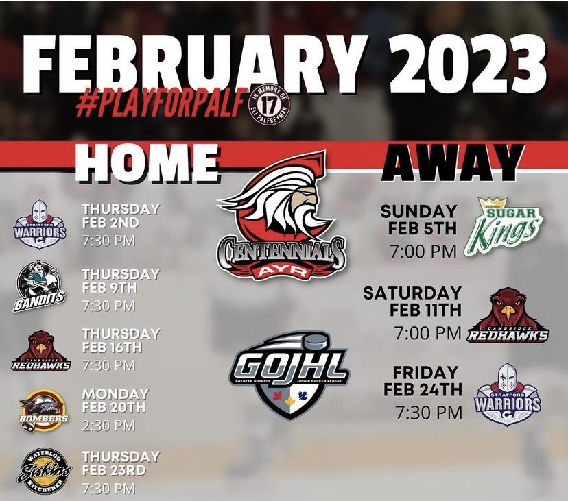 Ayr Centennials February Schedule